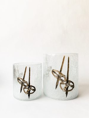 Lysglass krakelert frostet skistaver 11,5x13 cm Akvarell malt av Anita Sletten Nordicwild