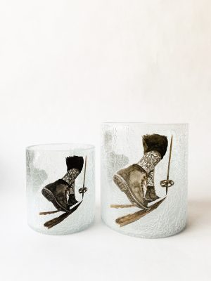 Lysglass krakelert frostet skisko 9x10 cm Akvarell malt av Anita Sletten Nordicwild