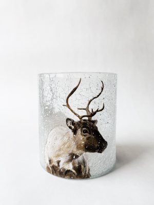 Lysglass krakelert frostet reinsdyr 11,5x13 cm Akvarell malt av Anita Sletten Nordicwild