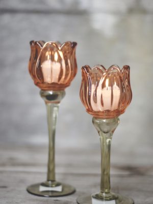 Lysglass blomst h 18,5 cm fersken